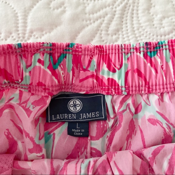 Lauren James Pink Floral Tulip Swim Pocket Water Nylon Athletic Gym Shorts Large - Picture 7 of 7